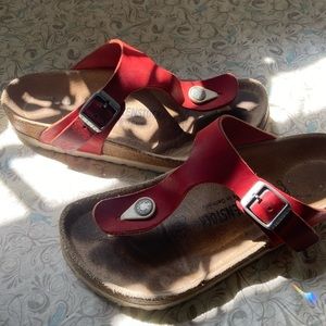 red birkenstock sandals